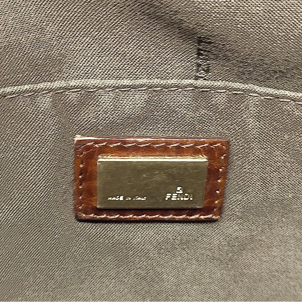 FENDI Zucca Canvas Leather Olive Green Brown Crossbody Messenger Shoulder Bag